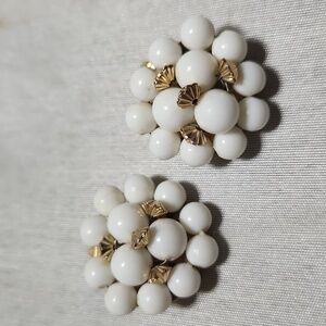 Vintage Milk Glass Clip Earrings